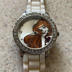 Disney Ariel Watch Women 38mm Little Mermaid Silver Tone White Band New Battery